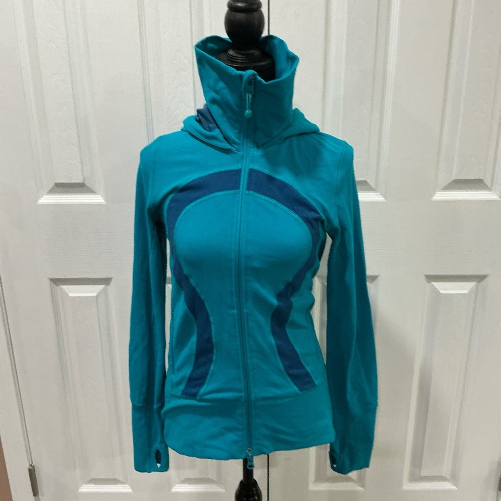 LULULEMON STRIDE WOMENS HOODED FULL ZIP JACKET TEAL & BLUE size 6